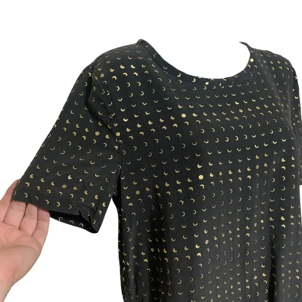 Equipment Gold Moon Phases Black Silk T-Shirt Womens Size XS